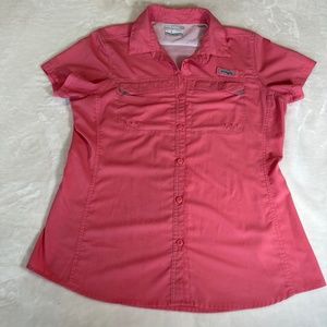 Womens Columbia Salmon Omni Shade Sun Protection Short Sleeved Shirt Size Large